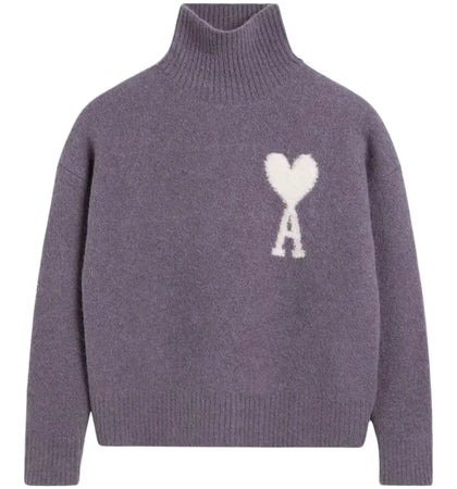 Ami Paris Ami De Coeur Funnel Neck Sweatshirt Lilac - authentic Ami Paris apparel
