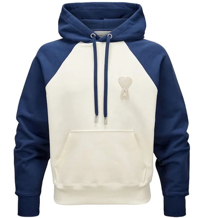 Ami Paris Ami De Coeur Heart Logo Hoodie Cream/Blue - authentic Ami Paris apparel