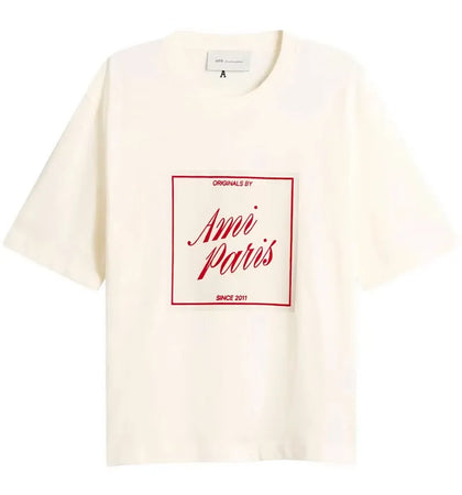 Ami Paris Ami De Coeur Heritage Print T-shirt Cream - authentic Ami Paris apparel