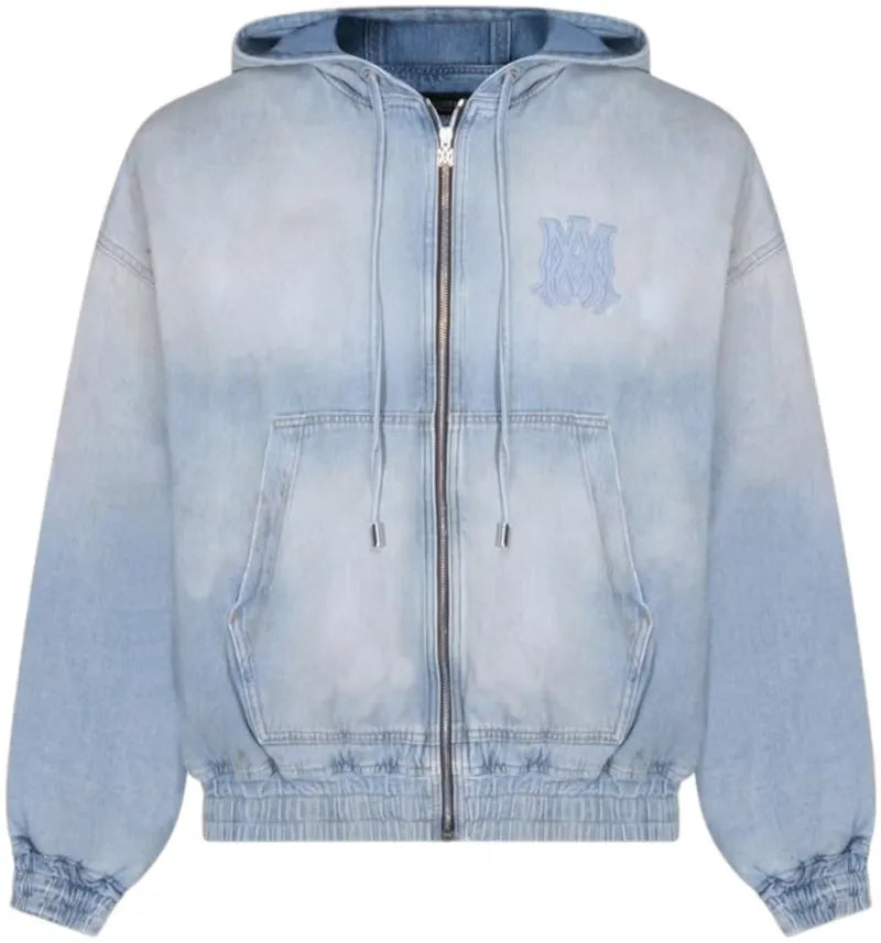 AMIRI Ma Denim Zip Hoodie 543 Perfect Antique Indigo - vue 360