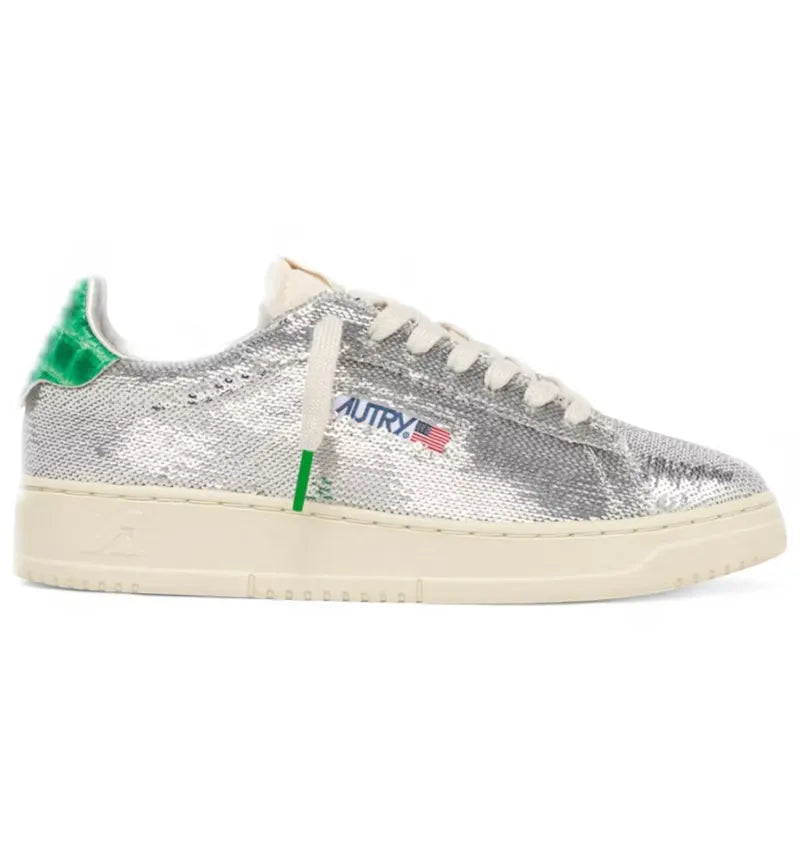 Autry Dallas Low Sparkling Silver Green Sequins - vue 360