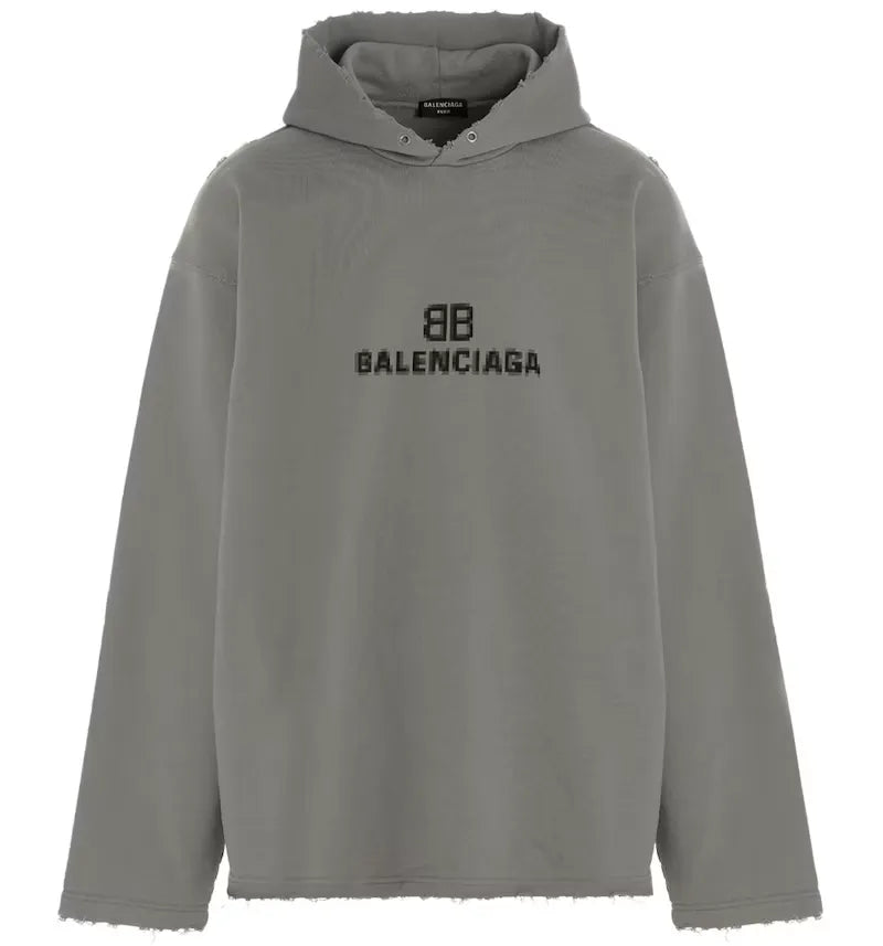 Balenciaga Distressed BB Pixel Hoodie Taupe - vue 360