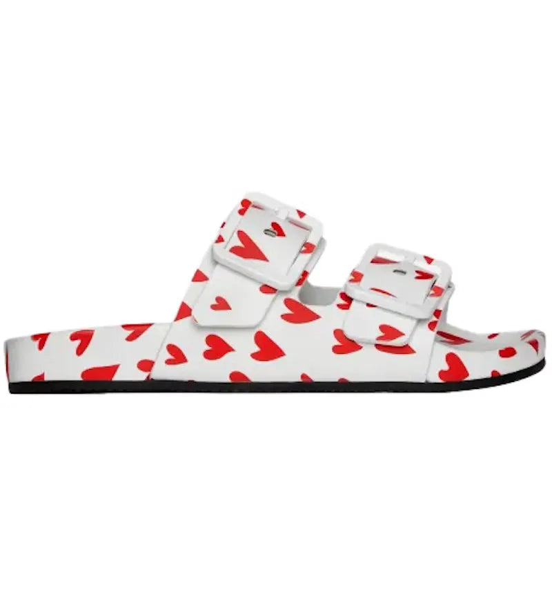 Balenciaga Logo Print Mallorca Flat Sandals White Red Hearts (Women's) - vue 360