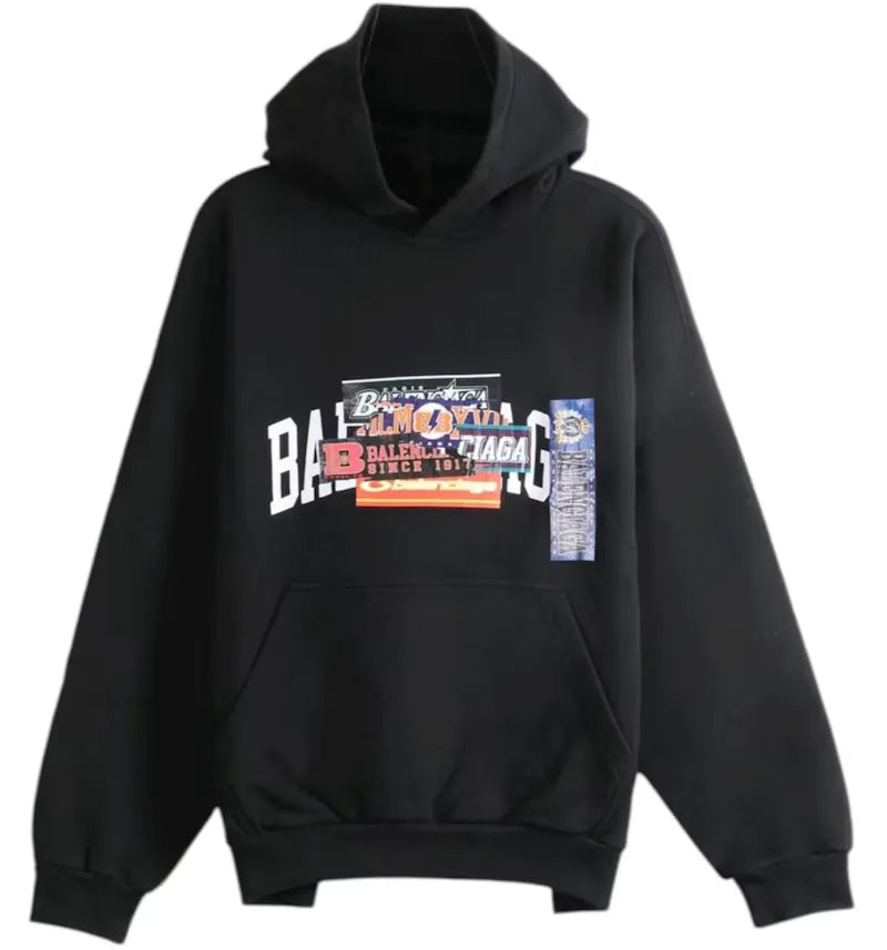 Balenciaga Medium Fit Graphic Hoodie Black - vue 360