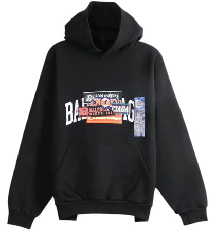 Balenciaga Medium Fit Graphic Hoodie Black - authentic Balenciaga apparel