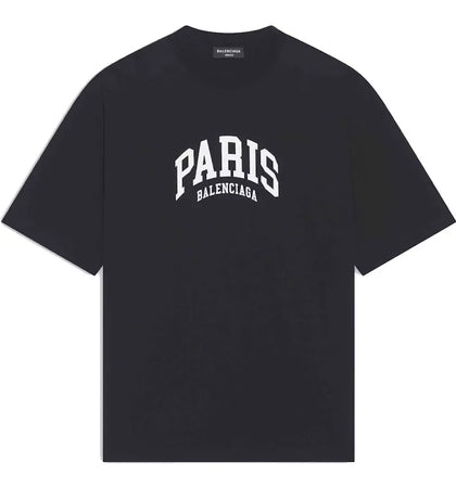 Balenciaga Mens Cities Paris Medium Fit T-shirt Black - authentic Balenciaga apparel