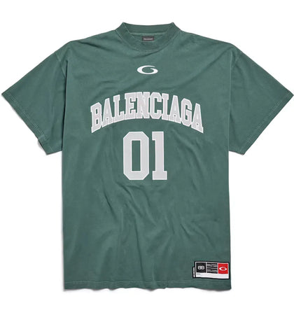 Balenciaga Oversized T-shirt Dark Green Light Gray - authentic Balenciaga apparel