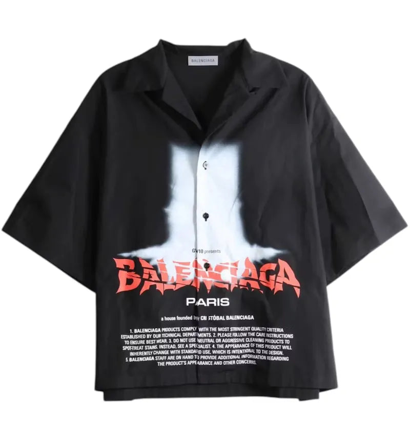 Balenciaga Printed S/S Bowling Shirt Black - vue 360