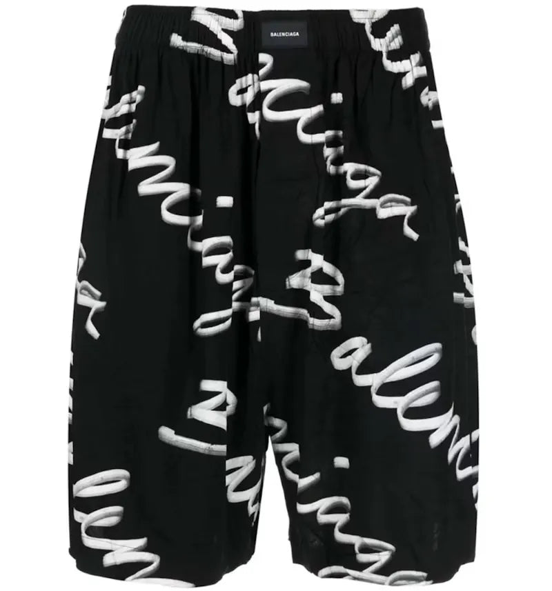 Balenciaga Scribble Logo Bermuda Shorts Black - vue 360