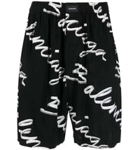 Balenciaga Scribble Logo Bermuda Shorts Black
