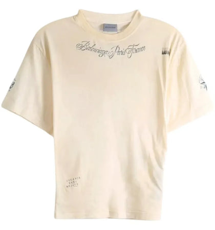 Balenciaga Womens Classic Ink Short Sleeve Top Ivory - authentic Balenciaga product