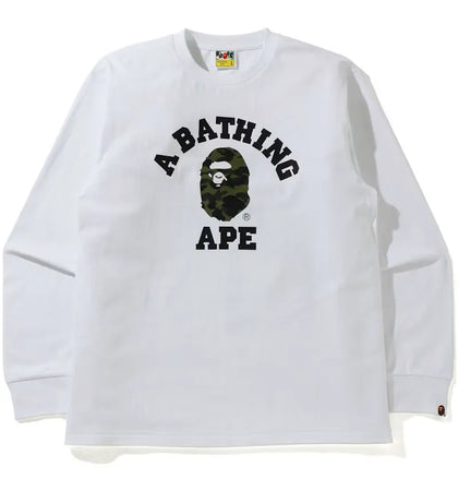 BAPE 1st Camo College L/S Tee (SS21) White/Green - authentic BAPE product