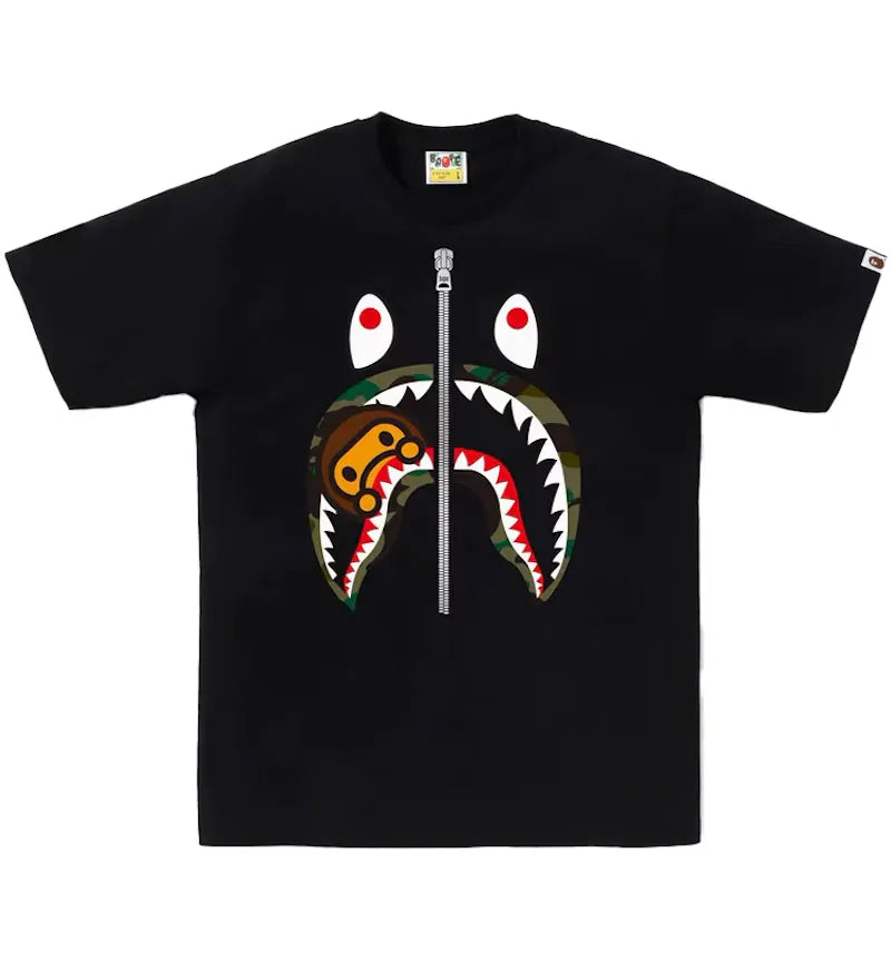 BAPE 1st Camo Milo Shark Tee Black/Green - vue 360