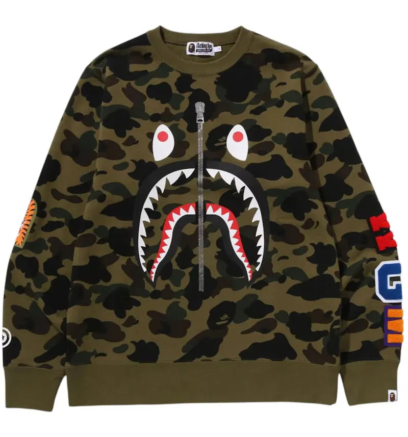 BAPE 1st Camo Shark Crewneck Sweatshirt Green - vue 360