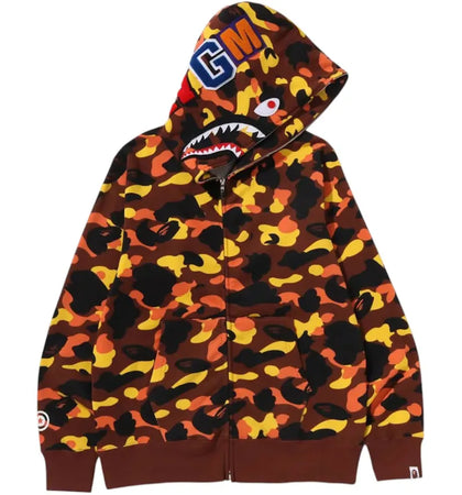 BAPE 1st Camo Shark Full Zip Hoodie Orange - authentic BAPE apparel