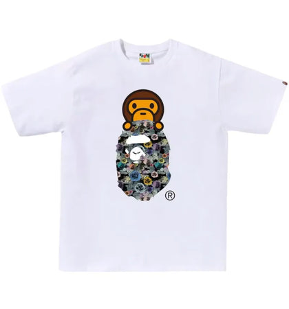 BAPE A Bathing Ape Floral Camo Milo On Ape Head Tee White - authentic BAPE product