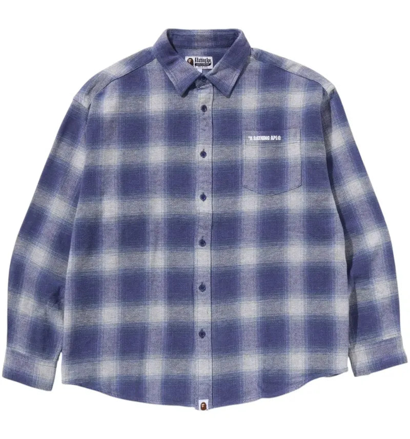 BAPE A Bathing Ape Logo Ombre Check Flannel L/S Shirt Beige - vue 360