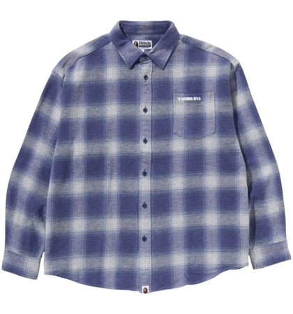 BAPE A Bathing Ape Logo Ombre Check Flannel L/S Shirt Beige - authentic BAPE apparel