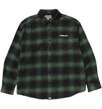 BAPE A Bathing Ape Logo Ombre Check Flannel L/S Shirt Green - authentic BAPE apparel