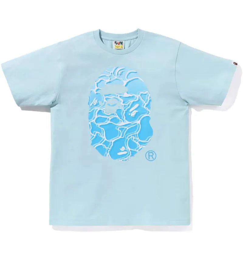 BAPE ABC Sea Surface Camo Ape Head Tee Sax - vue 360