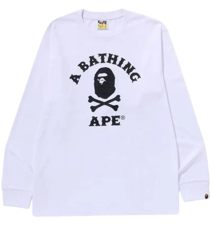 BAPE Ape Crossbone College L/S Tee White - authentic BAPE product