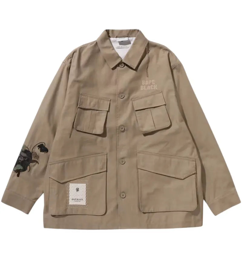 BAPE Black Cross Stitched Army Shirt Beige - vue 360