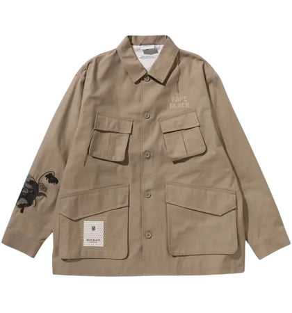 BAPE Black Cross Stitched Army Shirt Beige - authentic BAPE apparel