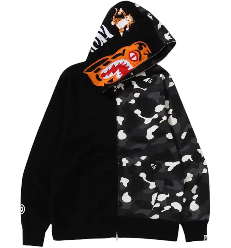BAPE City Camo Tiger Shark Full Zip Hoodie (SS25) Black - vue 360