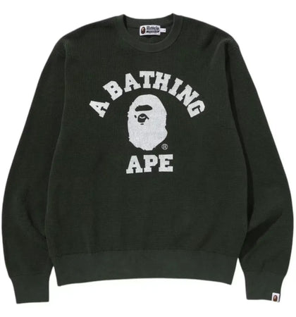 BAPE College Waffle Crewneck Sweater Green - authentic BAPE apparel