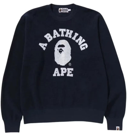 BAPE College Waffle Crewneck Sweater Navy - authentic BAPE apparel