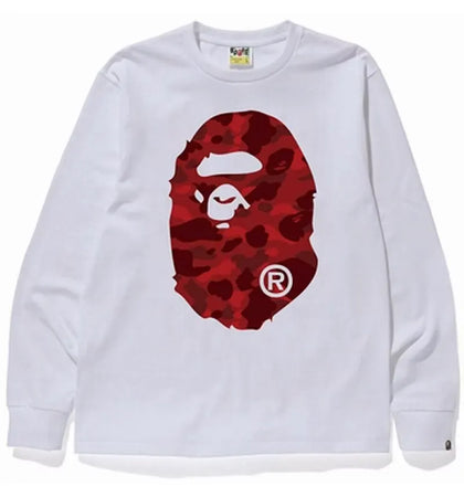 BAPE Color Camo Big Ape Head L/S Tee White/Red - authentic BAPE product