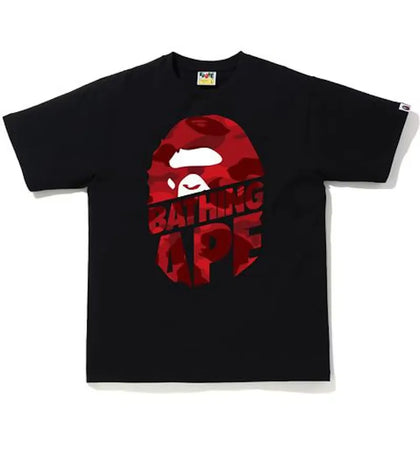 BAPE Color Camo Peek Ape Head T-Shirt Black/Red - authentic BAPE apparel