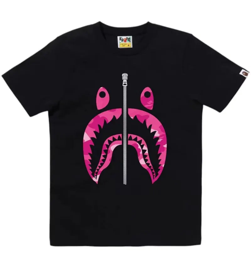 BAPE Women's Color Camo Shark Tee Black Pink - vue 360