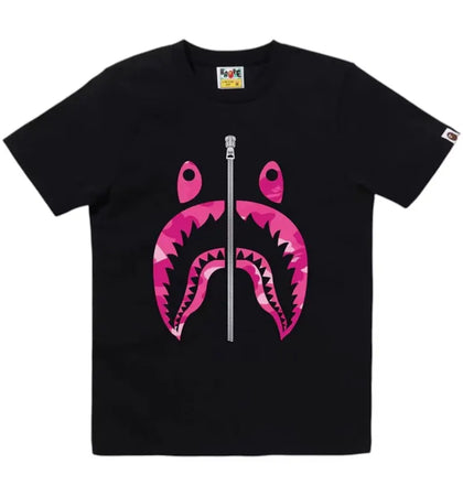 BAPE Women's Color Camo Shark Tee Black Pink - authentic BAPE product