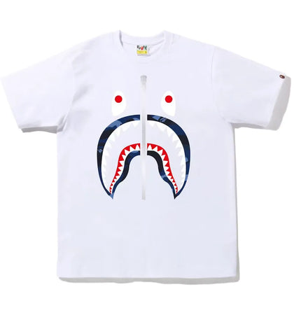 BAPE Color Camo Silver Zip Shark Tee (SS23) White Navy - authentic BAPE product