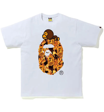 BAPE Flame Milo On Big Ape T-Shirt White/Orange - authentic BAPE apparel