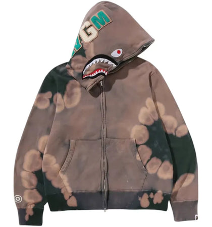 BAPE Hand Dye Shark Full Zip Hoodie Green - authentic BAPE apparel