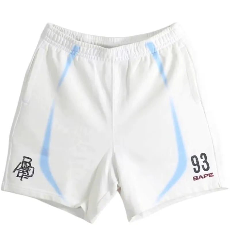 BAPE Heavy Wash Hand Draw Football Logo Relaxed Fit Sweat Short White - vue 360
