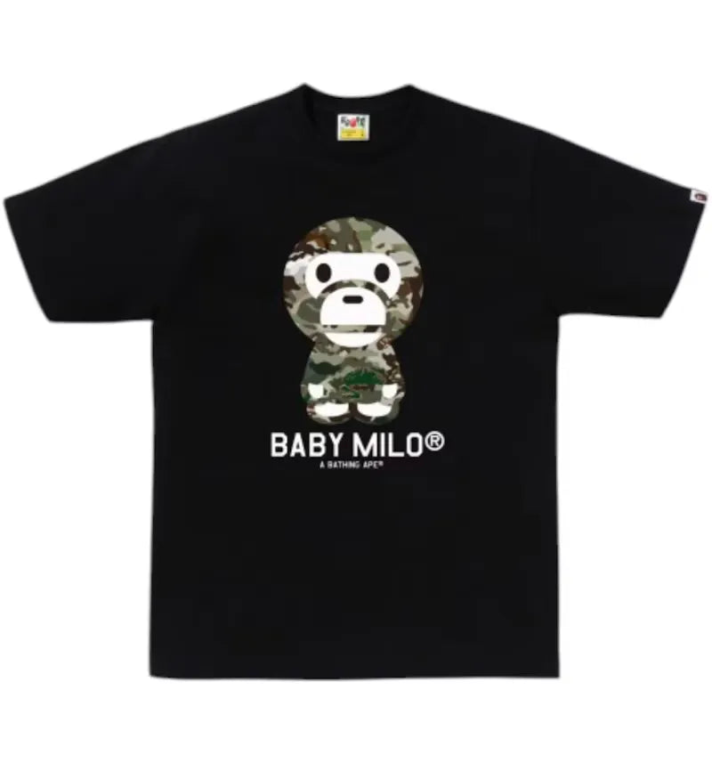 BAPE Hybrid Camo Baby Milo Logo T-shirt Black Camo - vue 360