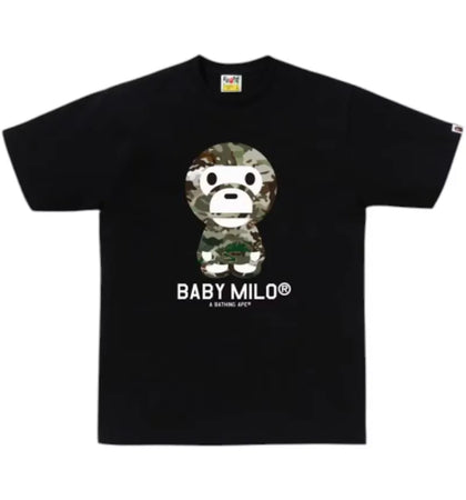 BAPE Hybrid Camo Baby Milo Logo T-shirt Black Camo - authentic BAPE apparel