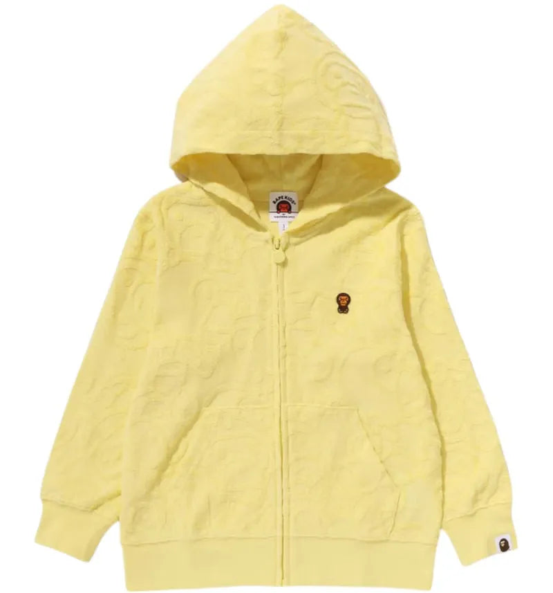 BAPE Kids All Baby Milo Pile Zip Hoodie Yellow - vue 360