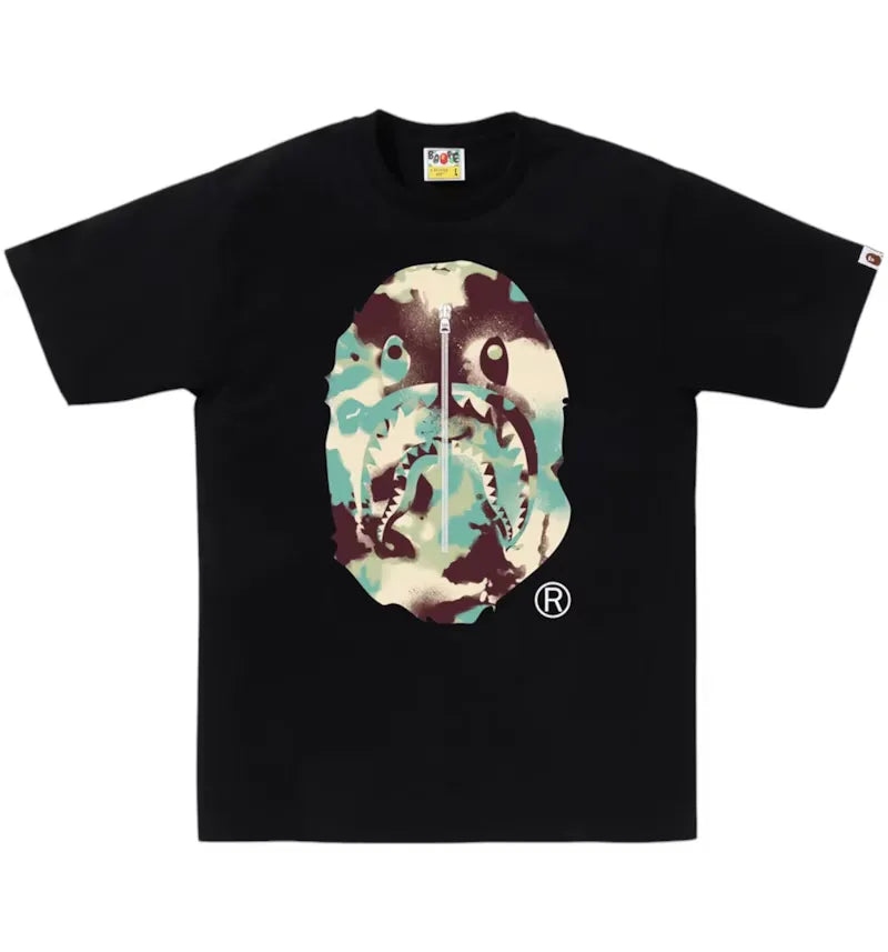 BAPE Map Camo Ape Head Shark Tee Black/Multicolor - vue 360