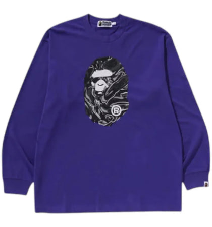 BAPE Marbling Camo Ape Head Relaxed Fit Tee Purple - authentic BAPE product