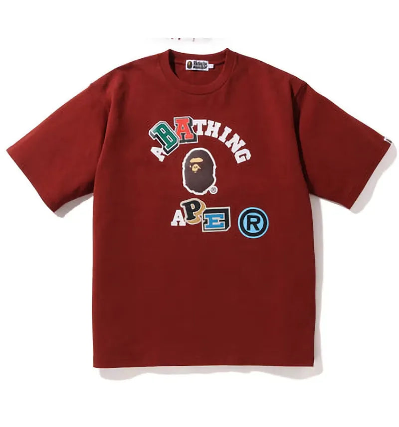 BAPE Multi Fonts Relaxed Fit Collage Heavy Weight Tee Burgundy - vue 360