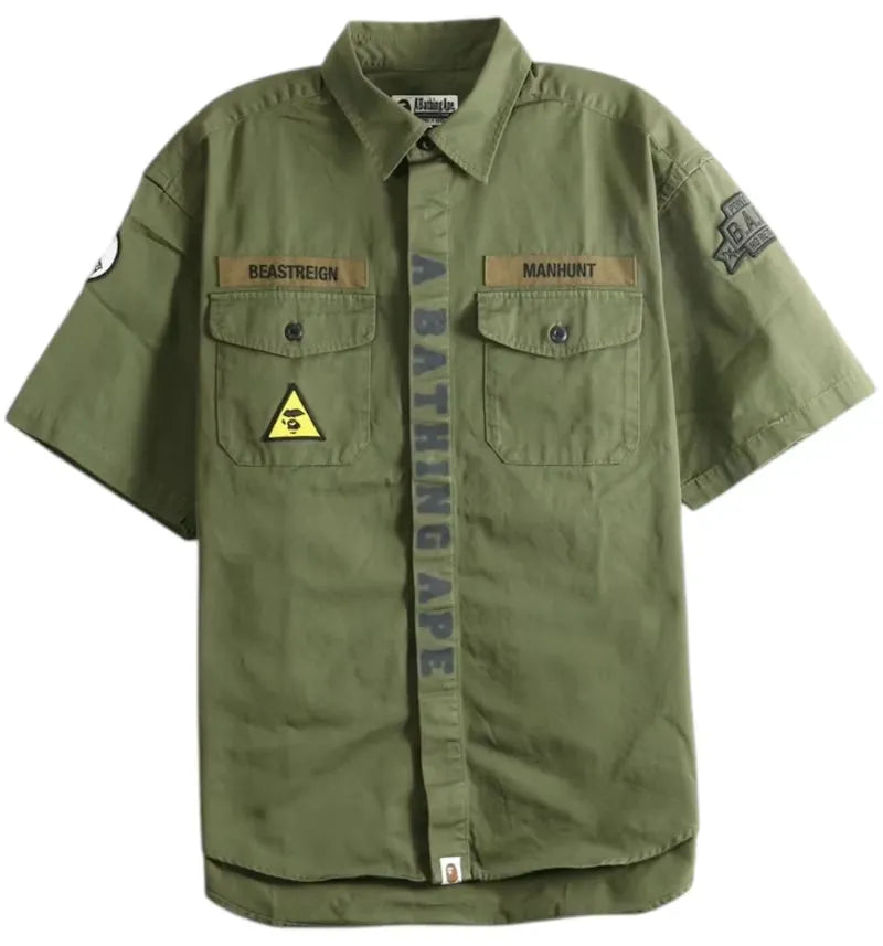 BAPE Multi Patch Cpo Short Sleeve Shirt Olived - vue 360