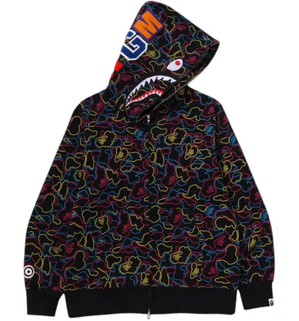 BAPE Neon Camo Shark Full Zip Hoodie Multi - authentic BAPE apparel