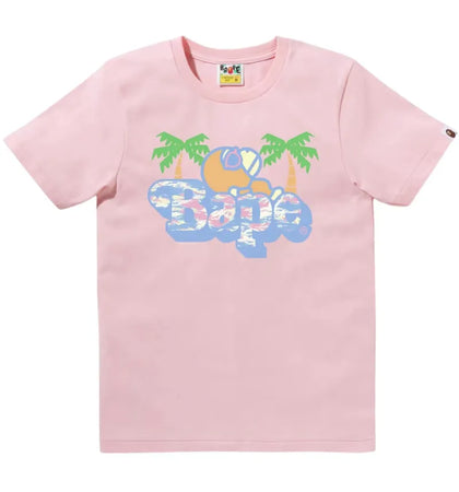 BAPE Palm Tree Pattern Milo On Bape Tee Pink - authentic BAPE product