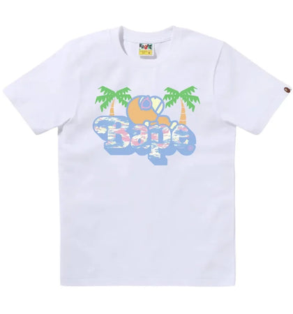 BAPE Palm Tree Pattern Milo On Bape Tee White - authentic BAPE product
