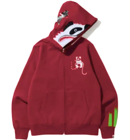 BAPE Panda Full Zip Hoodie Red White - authentic BAPE apparel