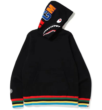 BAPE Shark Line Rib Pullover Hoodie Black - authentic BAPE apparel